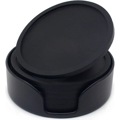 Lot de six sous verres ronds en silicone résistants à la chaleur antidérapants pour verres et tasses noir (1/5)