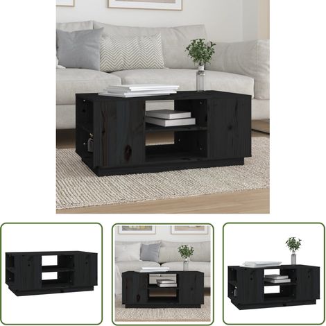 The Living Store Couchtisch Schwarz 90x49x40,5 cm Massivholz Kiefer - Holz Couchtisch - Kiefernholz Couchtisch - Schwarzer Couchtisch - Beistelltisch - Wohnzimmerstil (1/5)