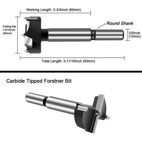 1 Forstnerbohrer, 40 mm gefräster Hartmetall-Holzbohrer, Lochsägen für die Holzbearbeitung, zum Bohren von Löchern, zum Zusammenbauen von Holzkugeltüren, Schubladen und Kunststoffteilen (1/3)