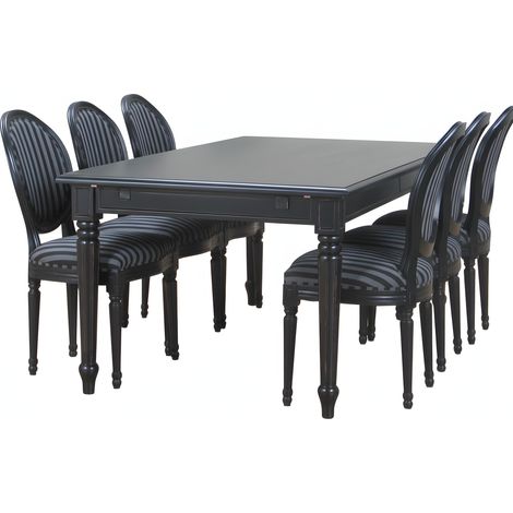 Amaretta Ensemble de salle à manger 100x180/280, 2 extensions inclues, noirs avec 6 chaises rococo vintages, noir. (1/5)