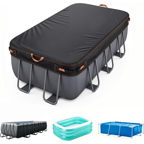 Bâche de piscine rectangulaire d'été en tissu Oxford pour piscine hors sol rectangulaire, avec boucles enfichables et cordon de serrage, 213 x 396 cm (1/5)