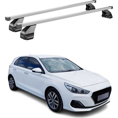 OMAC Dachträger Querträger Stahl für Hyundai i30 III 2017-2026 5Tür – Abschließbar – City-Crash-getestet – DIN 75302:2019 – ISO/PAS 11154:2006 – Max. 75 kg Silber (1/5)