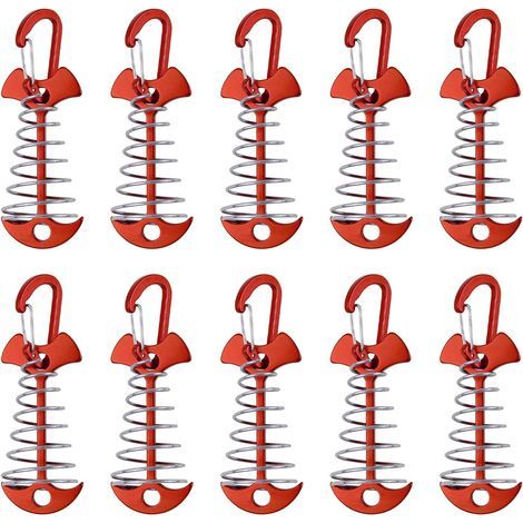 Pack of 10 aluminum alloy windproof anchors with spring buckle, for outdoor camping, portable, red (1/5)
