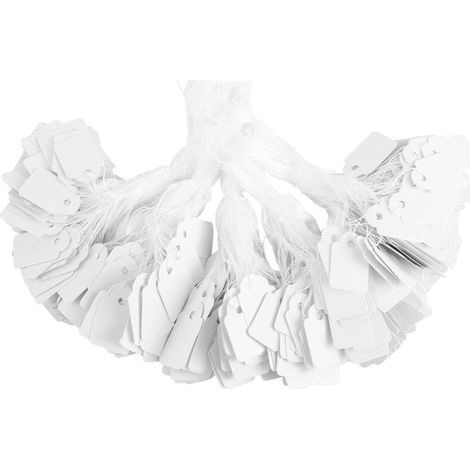 500 Preisschilder aus Papier (weiß, 2 x 3 cm), unbedruckte, gravierbare Preisschilder mit Umhängeband, geeignet zum Verpacken von Hochzeitsgeschenken, Kleidung und Schmuck