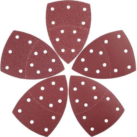 Ensemble de 100 triangles abrasifs (105 x 152 mm, 11 trous chacun), grains 20 x 40/60/80/120/240, pour ponceuse multi-usages. Comprend une éponge abrasive et un bloc de ponçage. (1/5)