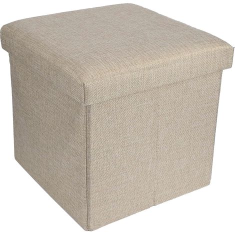 Pouf de rangement pliable repose-pieds tabouret en lin mixte coffre ottomane porte-jeux organisateur fauteuil pour salon, entrée chambre beige 30 x 30 x 30 (1/5)