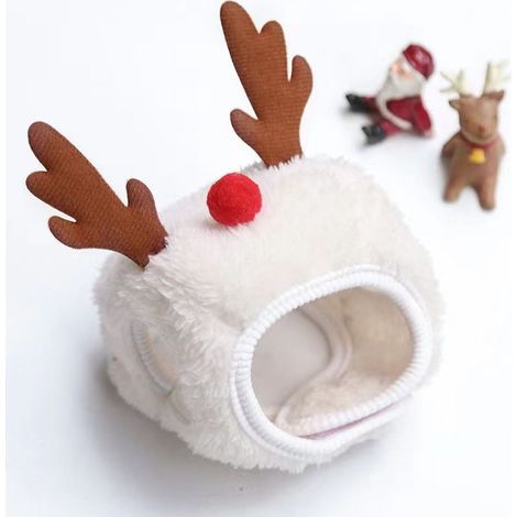 Costume de Noël pour chien, décoration automne-hiver, accessoires élégants et mignons pour chatons, chiots, chapeau blanc, bois L (convient aux animaux de compagnie de 4 à 7,5 kg/8,8 à 16,5 lb) (1/5)