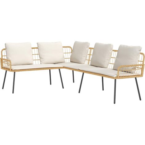 Canapé d'Angle de Jardin en Acier et Rotin PE avec Coussins Nature 173 x 231 x 90 cm - PANGIVO (1/5)