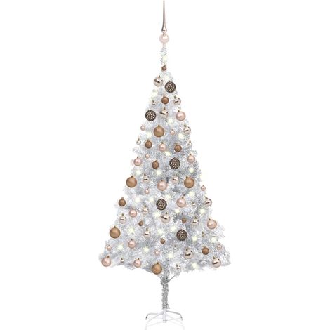 vidaXL Árbol de Navidad preiluminado con luces y bolas plateado 180 cm (1/5)