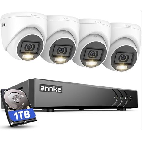 Kit Caméra de Surveillance Exterieure 3K Lite DVR 1TB HDD 4 Caméras 1920 X 1080 de Vidéosurveillance Etanches, Détection de Personne/Véhicule, Vision Nocturne en Couleur (1/5)