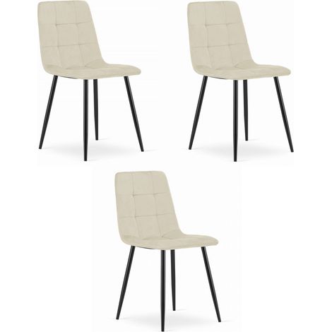 Set di 3 sedie KARA in velluto beige chiaro e gambe nere (1/5)