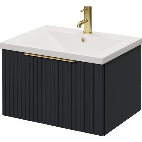 Helix 460 Fluted Satin Anthracite 600mm Wall Mounted 1 Drawer Vanity Unit with Glide Basin