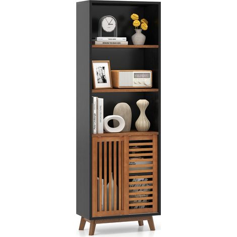 COSTWAY 178 CM Bookshelf 5-Tier Bookcase w/ Reversible Adjustable Shelf-Black (1/5)