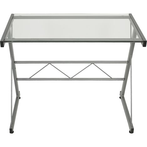 Bureau style moderne en métal et verre épuré - Métal argenté et verre transparent (1/2)