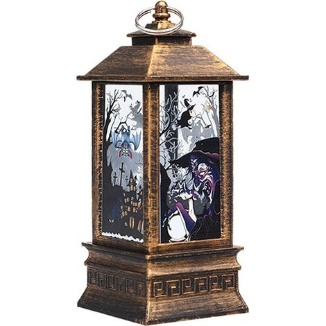 Lanterne LED Halloween, guirlande lumineuse motif sorcière chauves-souris crâne, suspendue, fonctionne sur piles,veilleuse (1/5)