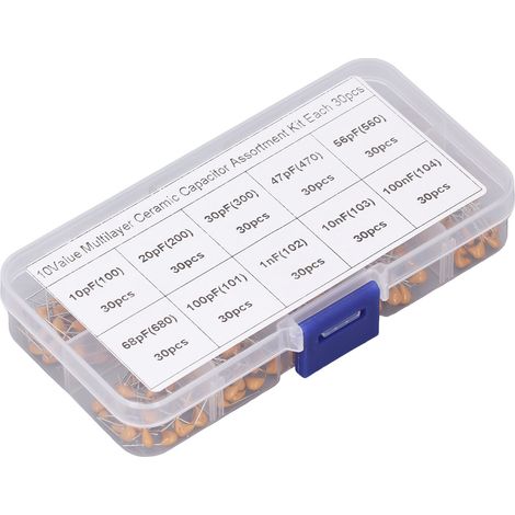 Sortiment mit 300 monolithischen Keramikkondensatoren zur Kapazitätsstabilisierung, Keramik-Chipkondensatoren, 10 pF - 100 nF (1/5)
