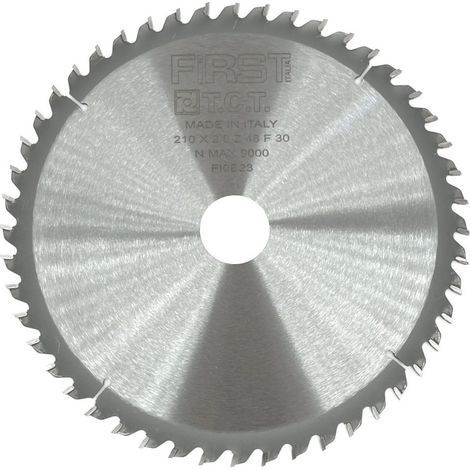 FIRST ITALIA Lame de Scie Circulaire HM de 210 mm avec Denture Alternée - Alésage 30 mm - Épaisseur 2,8/1,8 mm - Conçue pour Bois Tendre et Exotique (1/5)
