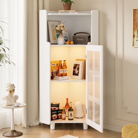 Armadio angolare bianco con LED e controllo APP in MDF 63,5 x 124 cm (1/5)