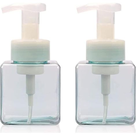 Lot de 2 distributeurs de savon moussant pour les mains avec bouchon en plastique carré Bleu transparent 250 ml (1/5)