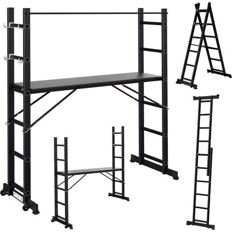 TolleTour Echafaudage de travail 4 en 1 en aluminium,échelle multifonction 2x6 marches avec plateforme,150 kg,276 cm,noir (1/5)