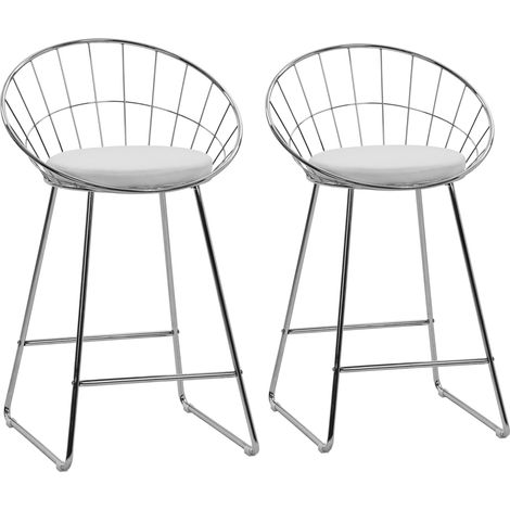 Set di 2 sgabelli da bar 65cm in metallo cromato e cuscino bianco ALEX