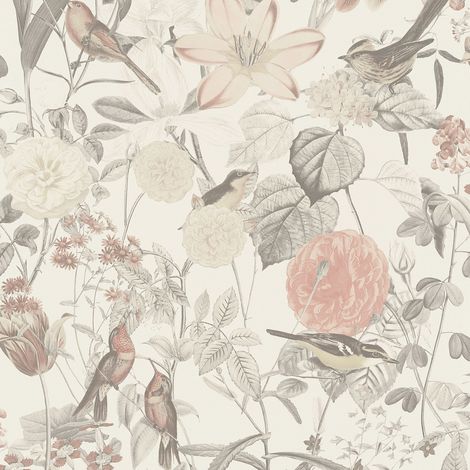 A.S. Creations – Papier peint fleuri beige avec oiseaux – Tapisserie floral intissé embossé – 10,05 x 0,53 m – Pour salon et pièces humides