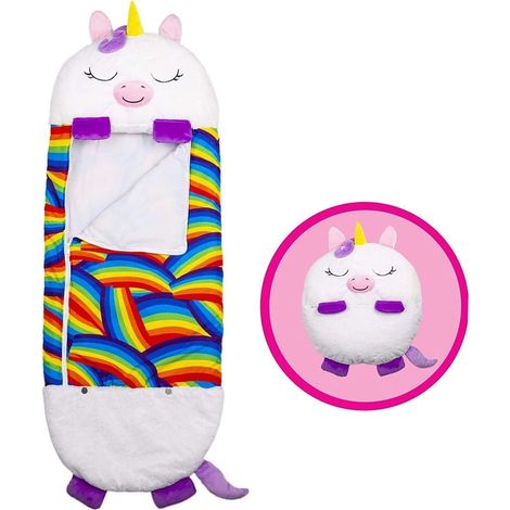 Oreiller de sac de couchage pliable, 2 en 1, sac de couchage résistant aux coups de pied pour enfants, style licorne blanche (1/4)