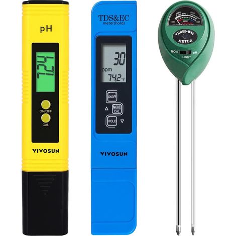 Digitaler pH-Tester, 3-in-1 EC-Temperatur- und TDS-Messgerät, Bodenfeuchtigkeitsmessgerät für Haus, Garten und Hydrokultur