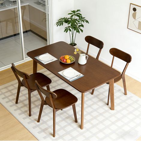 Set di 2 sedie da pranzo in legno, schienale curvo, piedini regolabili, noce (1/5)