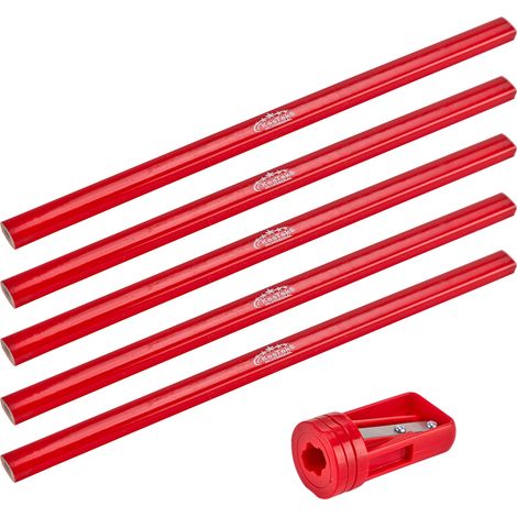 KesTek Zimmermannsbleistift Set 6-teilig ZB6 mit Spitzer Handwerker Bleistifte (1/4)