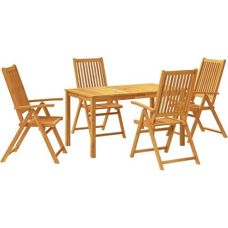 Ensemble table et chaises de jardin 5 pièces, mesurant 140x80x74 cm, en bois d'acacia massif. (1/5)