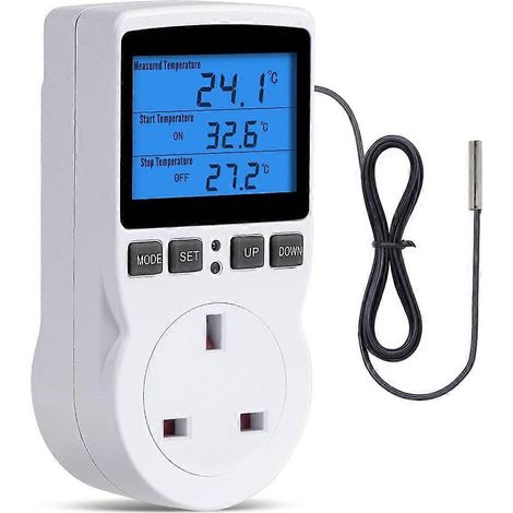 Thermostatsteckdose, Zeitschaltuhrsteckdose mit digitalem Temperaturregler, Steckdose mit Zeitschalter und Temperaturfühler (1/5)