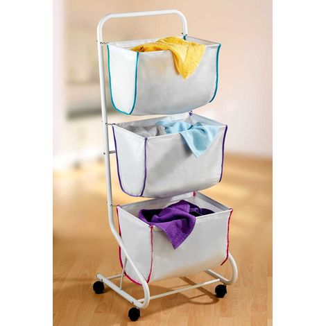 Wenko – Panier à linge mobile 3 compartiments – Structure métallique stable – Tissu polyester lavable 40°C – Capacité totale 90 litres (1/10)