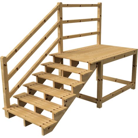MILANO - Escalier en bois 6 marches H105 cm - sans contre-marche - Palier L120 x P189 cm - Rambarde escalier et palier à gauche