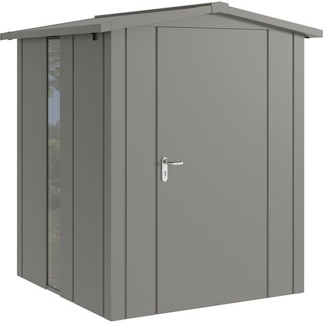 Hörmann Metall-Gerätehaus "Juno" mit Satteldach, JSD2 - Design, 166 x 166 cm (B x T), graualuminium, mit bodentiefem Fenster, 1-flüglige Tür, Anschlag rechts (1/5)