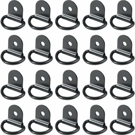 20 anneaux d'arrimage pour remorque en acier inoxydable, ronds et pliables avec verrou de charge pour véhicules (36 x 25 mm, noir) (1/5)