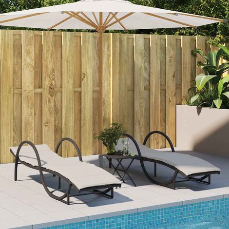 Teenpull – Sonnenliegen 2 Stk. mit Auflagen Schwarz Poly Rattan (1/5)