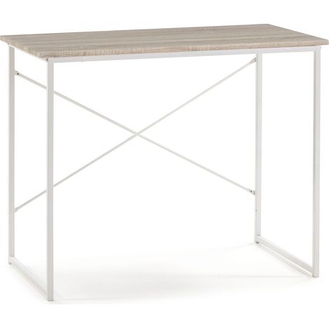 Mesa de Escritorio Cáceres Blanco, Mesa de Ordenador, Estilo Industrial, 90 (Largo) x 50 (Profundo) x 74 (Altura) cm