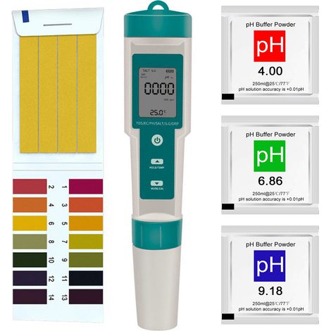 Medidor de agua digital tipo bolígrafo 7 en 1: mide pH, TDS, conductividad, salinidad, ORP, densidad y temperatura. Portátil y de alta precisión. (1/5)