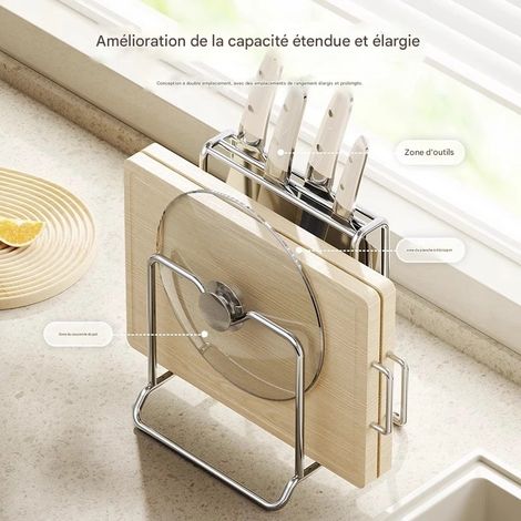 Porte-Couteaux et Support à Planche à Découper en Acier Inoxydable, Organisateur de Cuisine pour Couteaux et Ustensiles, 16×16×21cm (1/4)