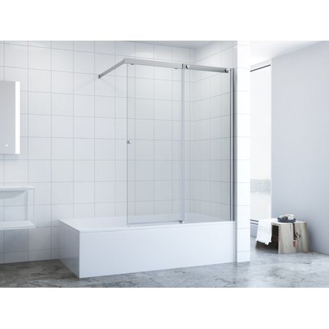 Badewannenaufsatz 110 x 150 cm Duschwand mit Schiebetür für Badewanne Einscheiben-Sicherheitsglas mit Nano, inkl. Stabilisator, links und rechts montierbar (1/5)