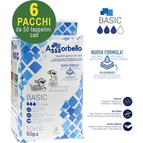 300 Asssorbello Basic 60x60 cm tapis hygiéniques pour chiens - 6 paquets de 50 chacun