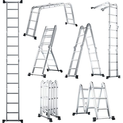 Escalera plegable 7 en 1 61 x 15 x 371 cm multifuncional portátil antideslizante aluminio plateado 200019047
