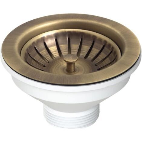 Bonde bouchon panier évier acier d114 x 54 mm sans trop plein laiton antique 1 1/2 L.B (1/3)