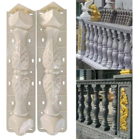 Lot de 2 moules de balustrades européens pour colonnes romaines avant et arrière pour béton, plâtre, ciment en plastique, jardin, balcon, piscine, parc, clôture (type 2) (1/5)