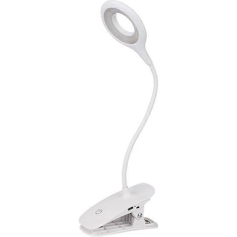 Lampe de lecture à pince rechargeable 5 W, chargement USB-C, lampe de chevet tactile sans fil, lampe de bureau LED à pince pour enfants, lampe à pince blanche (1/4)