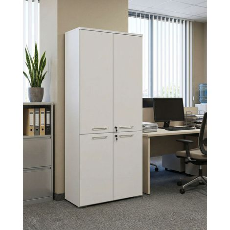 Armadio ufficio Florida - Mobile archivio 4 ante con serratura - 4 mensole incluse - L. 90 x H. 199 x P. 42,5 cm – Bianco (1/5)