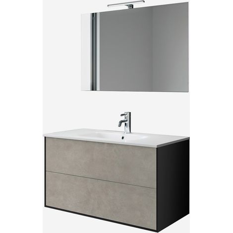 Mobile bagno sospeso con lavabo specchio e led Igea 90 - Beige