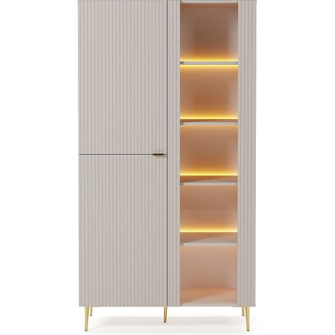 Vitrine 3 portes avec LEDs - Beige et doré - YESINIA (1/4)