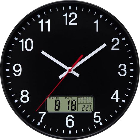 Horloge Murale Silencieuse avec Température, Date et Jour Pendule Murale à Quartz Moderne sans Tic-Tac pour Salon Chambre Bureau Cuisine 30cm (1/5)